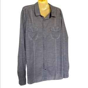 Drill Clothing Company NYC Shirt Button Front Long Sleeve Roll Tab Sleeves Gray
